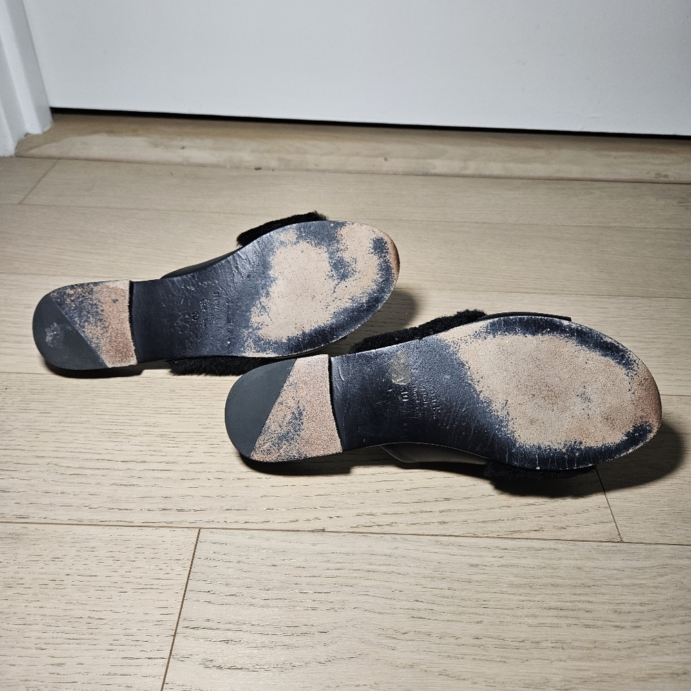 Newbark Women's Size 10 Yasmin Leather Shearling Slide Flat Sandal Black - Picture 10 of 11